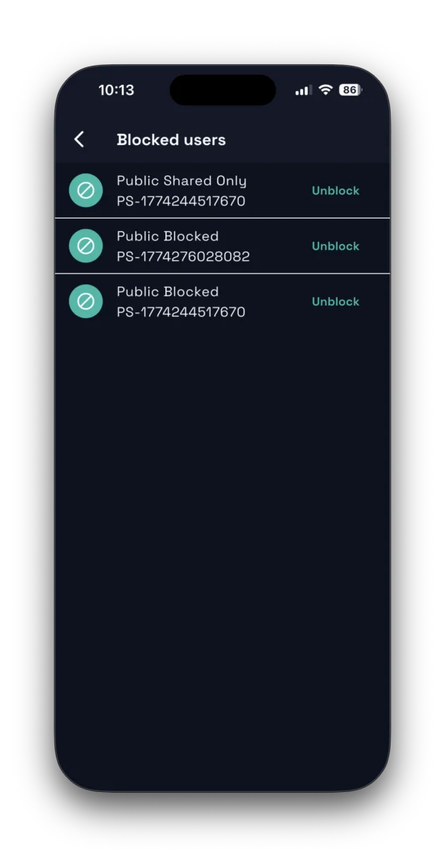 Safara blocked users and account controls