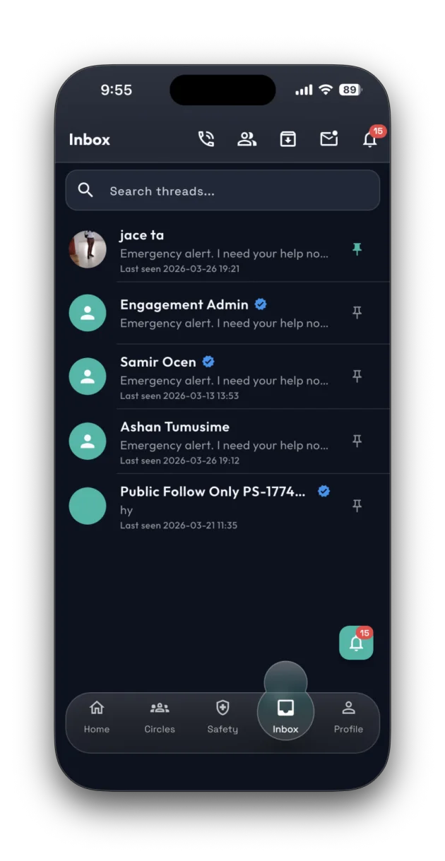 Inbox keeps conversations and emergency follow-up together.