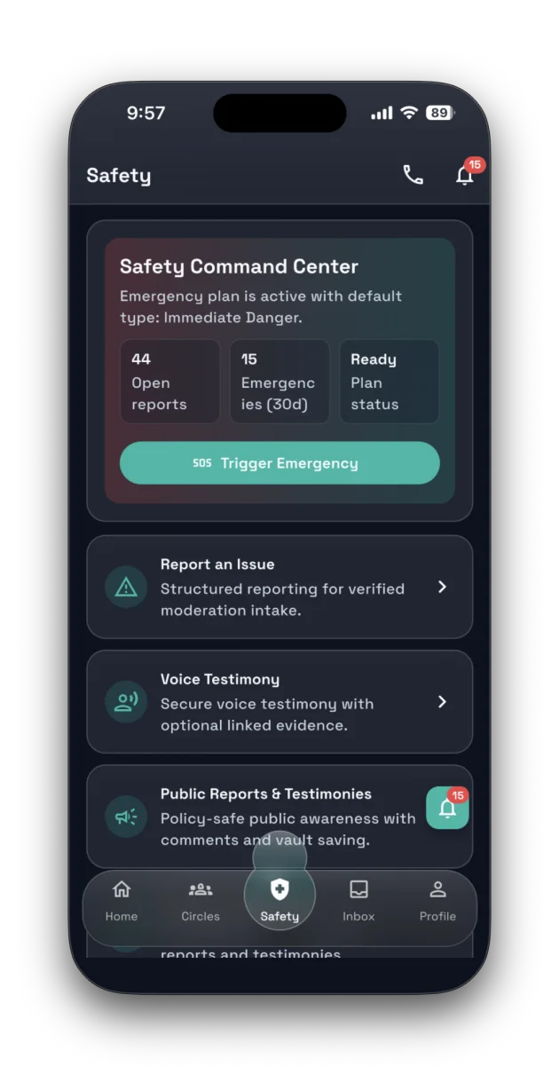 Your Safety Command Center brings emergency actions and follow-up together.