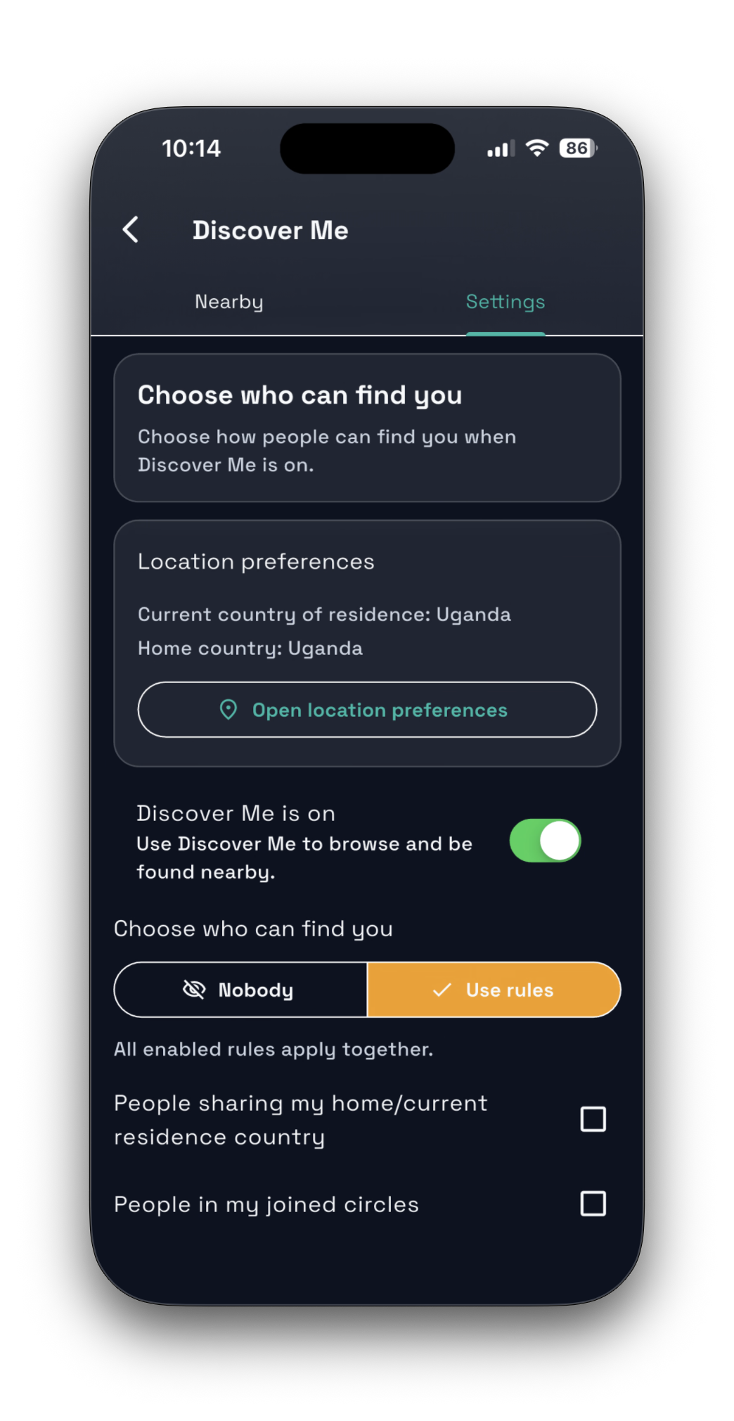 Safara discover me settings